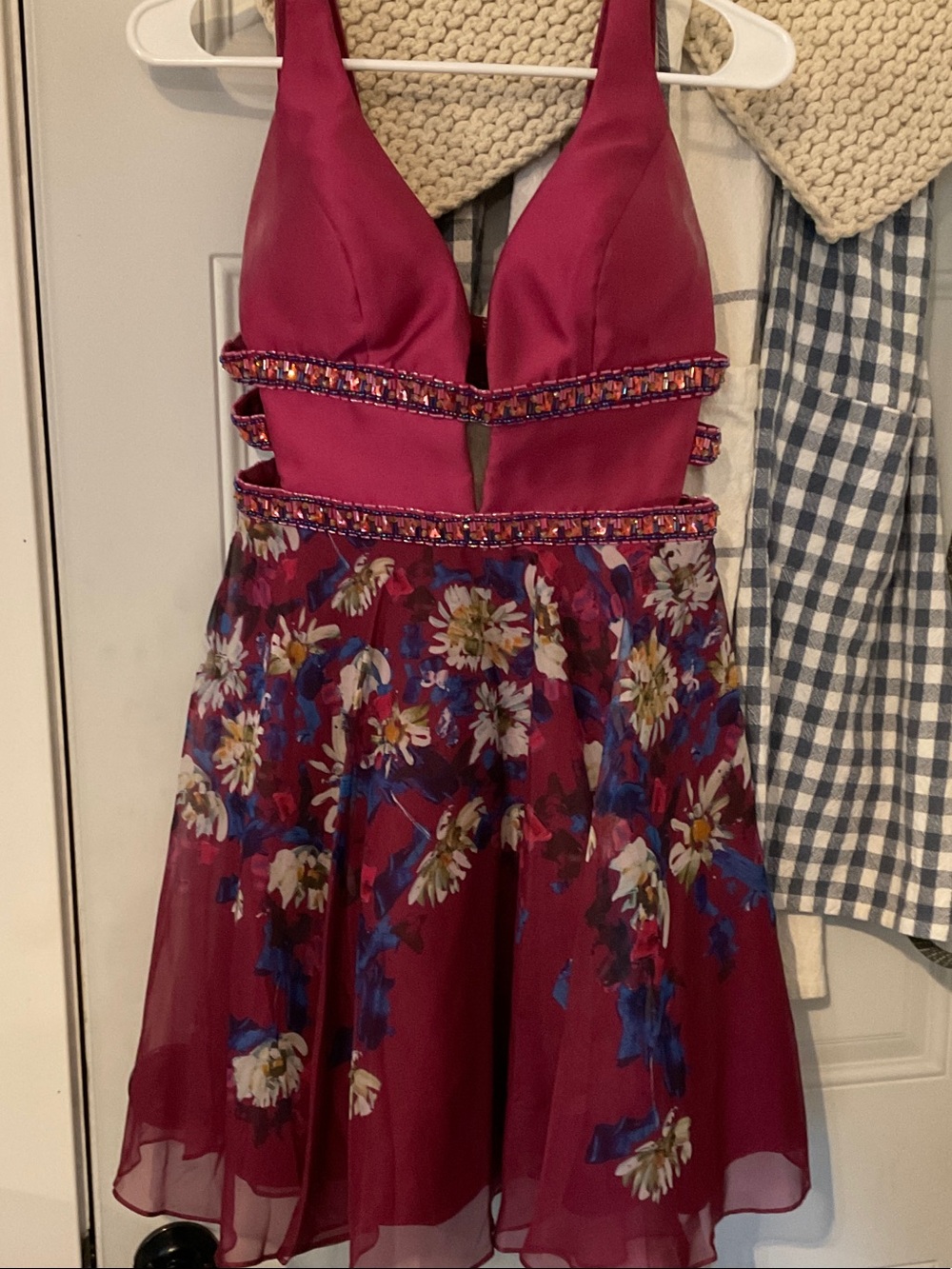 ellie wilde Fuchsia Floral Party Dress with Beaded Trim